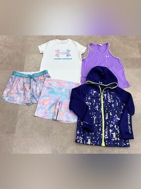 Girls UNDER ARMOUR Shorts..Shirt..Tank Top & Jacket Summer Lot, sz Large…..1 NWT